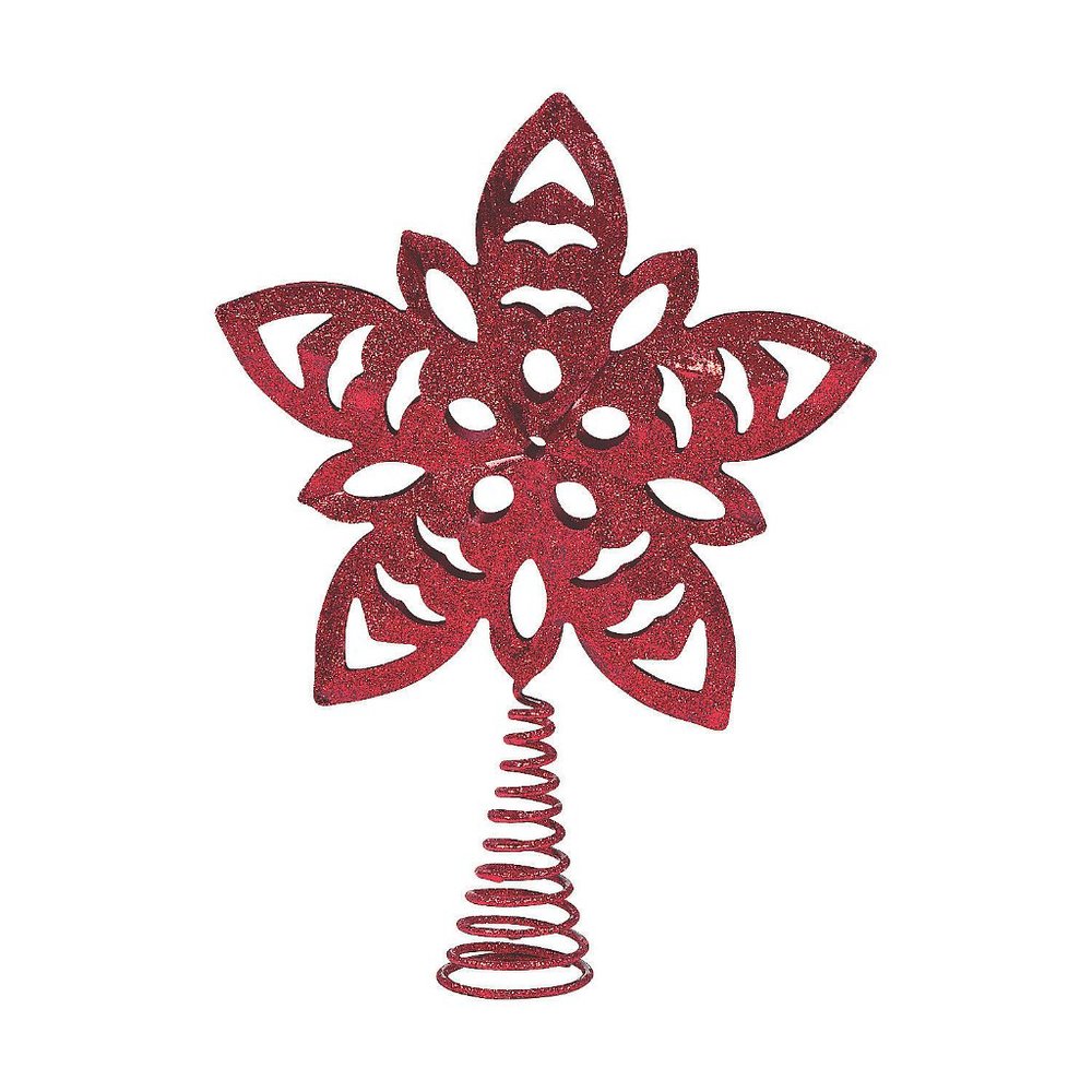 Holiday Red Snowflake Christmas Tree Metal Topper
